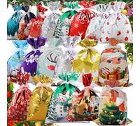 Merry Pouch Christmas Bags, Pull Tie Merrypouch Small Christmas Drawstring Gift Bags Assorted Sizes, Reusable Wrapping with Drawstring Xmas Wrapping Collection Wrap for Gifts Presents Party(ALL36PCS)