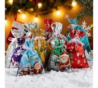 Merry pouch Christmas Drawstring Gift Bags, MerryPouch Small Xmas Bags, Christmas Tie Gift Bag, Reusable Wrapping with Drawstring Xmas Wrapping Collection Wrap for Gifts Presents Party(SetC-30pcs)
