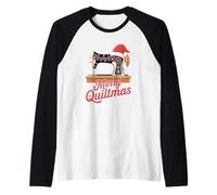Merry Quiltmas Christmas Quilting Sewing Machine Raglan Baseball Tee