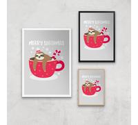 Merry Slothmas Art Print - A3 - Black Frame