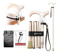 Merry Sticks Foldable Adjustable Designer Walking Stick Folding Stick Royal Champagne Gold with Swarovski Crystals Includes a Practical Stick Pocket and Smart Stick Holder