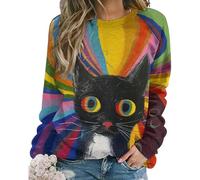 Merry Sweatshirts for Women 2025 Womens Oversized Crewneck Sweatshirts Cute Cat Y2K Graphic Dressy Casual Hoodies Long Sleeve Pullover Tops Lightweight Loose Fit Preppy Clothes for Girls