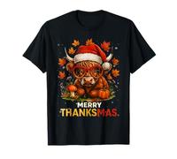 Merry Thanksmas Highland Cow Pumpkin Thanksgiving Men Women T-Shirt