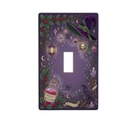 Merry Witchmas Holiday Quote Witch Hat Christmas Toggle Switch Plate | Holly Berry Vines, Raven Perched On Branch, Potion Bottle With Text, Celestial Moon And Star Motifs, Occult Home Accents
