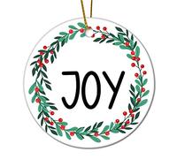 Merry Wreath Joy Decorations Christmas Pendant Ceramic Keepsake Craft For Holiday Friends Party 7.3Cm