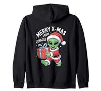 Merry X Mas From Space Alien Santa Christmas Zip Hoodie
