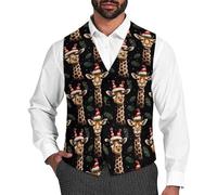 Merry Xmas Giraffe Men's Suit Vest Formal Dress Waistcoat Vest Casual Business Vests for Suit Or Tuxedo L