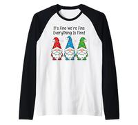 Merry Xmas Lights It's Fine I'm Fine Everything Fine Gnomes Raglan Baseball Tee