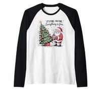 Merry Xmas Lights It's Fine I'm Fine Everything Fine Santa Raglan Baseball Tee