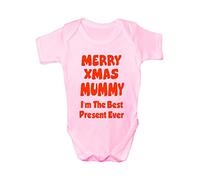 Merry Xmas Mummy I'm The Best Present Ever Babygrow Age 0-3 Months Pink