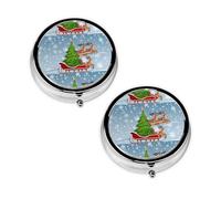 Merry Xmas Print Pill Box 3 Compartment Medicine Pill Case,Portable for Pocket Or Purse Pill Organizer Decorative Metal Medicine Vitamin Organizer Unique Gift