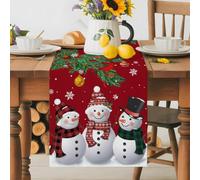 Merry Xmas Snowman Bird Winter Snow Table Runner 72 Inches Long,Table Runners Kitchen Dining Tables Decoration for Home Party Decor, Christmas Trees on Red Tables Runner Wedding Dresser Scarf