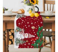 Merry Xmas Snowman Pine Tree Bird Table Runner 72 Inches Long,Table Runners Kitchen Dining Tables Decoration for Home Party Decor, Christmas Ball Snow on Red Tables Runner Wedding Dresser Scarf