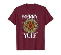 Merry Yule Winter Solstice Pagan Merry Winter Solstice T-Shirt, Men, Burgundy, Medium
