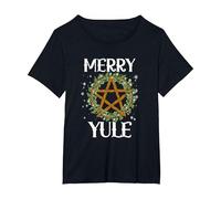 Merry Yule Winter Solstice Pagan Merry Winter Solstice T-Shirt, Women's Plus, Black, 1X