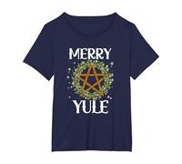 Merry Yule Winter Solstice Pagan Merry Winter Solstice T-Shirt, Women's Plus, Navy Blue, 1X