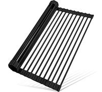 MERRYBOX Roll Up Dish Drying Rack Silicone Wrapped Over The Sink Dish Drying Rack Multipurpose Foldable Sink Drying Mat Anti-Slip & Anti-Rust Dish Rack for Kitchen, 17.5" x 13", Black