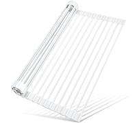 MERRYBOX Roll Up Dish Drying Rack Silicone Wrapped Over The Sink Dish Rack Foldable Dish Drainer Anti-Slip Dish Racks for Kitchen Counter, Multipurpose Kitchen Sink Drying Rack, 20.5" x 13", White