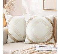 Merrycolor Boho Pillow Covers 18 X 18 Set of 2 with Tassels Beige Neutral Pillow Covers Farmhouse Bohemian Boho Pillows Decorative Throw Pillow Covers for Couch Sofa Living Room