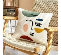 Merrycolor Soft Aesthetic Decorative Throw Pillow Covers 18x18 Modern Abstract Face Art Pillow Covers Colorful Embroidery Square Cushion Case Boho Cute Pillows for Bedroom Couch Sofa Living Room,1PC