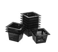 MERRYHAPY 10pcs Square Soilless Culture Pots Hydroponic Planting Baskets Black with Narrow Base for Easy Root Removal Suitable for Growing Orchids Tomatoes Peppers in Greenhouses and Gardens