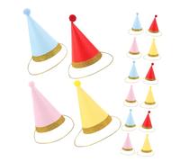 MERRYHAPY 16pcs Pet Birthday Cone Hats for Dogs Cats Reusable Mini Paper Party Hats with Pom Poms for Puppies Kittens Stuffed Animals Easy to Wear Pet Party Decorations