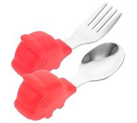 MERRYHAPY 1set Stainless Steel Fork and Spoon Self-Feeding Ergonomic Design for Comfortable to Hold Safe for Toddlers Adorable Red for Weaning and Learning to Eat Independently