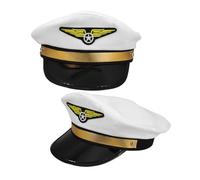 MERRYHAPY 2pcs Adjustable Pilot Costume Hats for Adults Comfortable White Airline Captain Caps for Masquerade Halloween Stage Performances Party Accessories