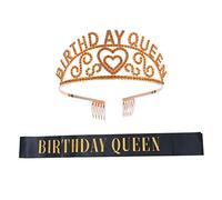 MERRYHAPY 2pcs Birthday Rhinestone and Sash Set Glittering for Girls Celebrations for Birthday Queen Accessories