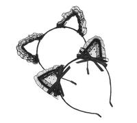 MERRYHAPY 2pcs Black Lace Cat Ear Hairbands with Veil Party Headdress for Women Decorative Hollow Lace Bow Dot Head Hoops for Costume Parties Carnival Christmas Easter and Year Eve