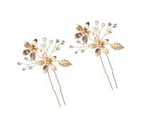 MERRYHAPY 2pcs Chic Gold Five-petal Flower Hairpins Elegant Bridal Hair Accessories for Weddings Parties and Special Occasions Delicate U-shape Hair Forks for Bridesmaids and Flower Girls