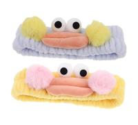 MERRYHAPY 2pcs Elastic Plush Hairband with Big Eyed Sausage Mouth Cartoon Design Comfortable Makeup and Spa Head Wrap for Face Washing in Blue and Yellow Fun Hair Accessory for Parties and