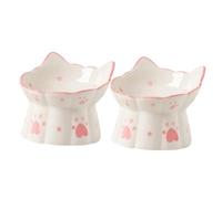 MERRYHAPY 2pcs Elevated Ceramic Cat Bowl Reusable Raised Pet Feeding Bowls with Neck Protection Design Non-slip Tilted Food and Water Dish for Indoor Cats and Dogs