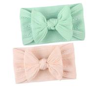 MERRYHAPY 2pcs Headband Soft Nylon Bowknot Hairband for Breathable Jacquard Headdress in Pink Mint Green Comfortable Hair Accessory for Shower Birthday Family Photos