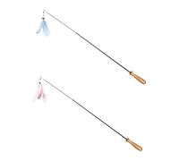 MERRYHAPY 2pcs Interactive Cat Teaser Stick Set Carbon Fiber Rods and Extendable Solid Wood Handles Pink and Blue Sturdy Cat Play Toy for Indoor Kittens