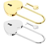 MERRYHAPY 2pcs Mini Padlocks Heart Shaped Zinc Alloy Multipurpose Small Padlock with Key for Jewelry Box and Suitcase Travel Locks in Silver and Golden Classic Style