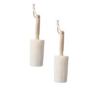 MERRYHAPY 2Pcs Natural Loofah Shower Brush with Wood Handle Exfoliating Bath Scrubber for Deep Cleansing Dead Skin Removal and Smooth Skin Suitable for Back and Hard to Reach Areas