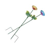 MERRYHAPY 2pcs Outdoor Flower Bird Bath Feeder Bowls with Stake Stand Hand-painted Metal Bird Feeder Bath for Garden Balcony Patio Easy Installation