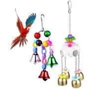 MERRYHAPY 2pcs Parrot Bell Bite for Bird Cage with Colourful Hanging Bells, Metal and Plastic Materials, for Climbing and Chewing, Suitable for Parakeet and Conure Random Color
