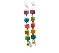 MERRYHAPY 2pcs Parrot Playing Hanging Bird Bite Wood Blocks with Colorful Bells for Cockatiels Parakeets Small Birds Exercise and Skill Development