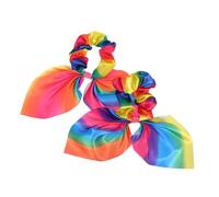 MERRYHAPY 2pcs Rainbow Rabbit Ear Hair Rope Elastic Ponytail Holders with Tassels for Women Chic Hair Accessory for Everyday Use and Secure Hold