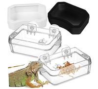 MERRYHAPY 2Pcs Reptile Feeding Dish Escape Bowls with Water Cups Transparent for Lizards Bearded Dragons and Geckos Durable Material Easy to Move