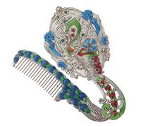 MERRYHAPY 2pcs Retro Peacock Mirror Comb Small Portable Vanity Mirror Cosmetic for Women Teen Girls Travel Party Picnic