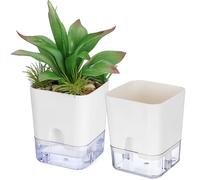 MERRYHAPY 2pcs Self Watering Plastic Magnetic Flower Pots with Cotton Wick, Double-Layer Planters for Indoor Plants, Herb and Flower Pots for Home and Office Gardening