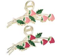 MERRYHAPY 2pcs Strawberry Hair Clips for Women Metal Claw Clips with Strawberry Design and Nonslip Hair Accessories for Elegant Hairstyles Female Friends Pink