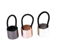 MERRYHAPY 3pcs Metal Cylinder Hair Bands Ponytail Holders for Women Stylish Silver Rose Gold Black Hair Accessories for Everyday Wear and Gifts