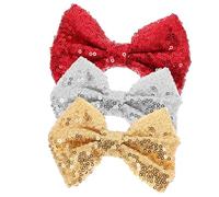MERRYHAPY 3pcs Sequin Hair Bow Clips for Sparkly Decorative Barrettes Comfortable Secure Fit for Photography and Party Accessories in Red Gold Silver