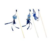 MERRYHAPY 3pcs Wooden Handle Cat Teaser Toy Interactive Pet Supplies Fish Mouse Square Block Pendants for Indoor Cats Wood Rod Design