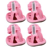 MERRYHAPY 4pcs Breathable Puppy Shoes for Summer with Anti-slip Mesh Cotton Material and Easy to Clean Design, Pink Dog Booties Protect Paws from Hot Pavement for Beach and Deck Outdoor Use