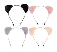 MERRYHAPY 4pcs Cute Cat Ear Headbands Soft Fabric Animal Ear Hair Hoops for Adorable Plush Hair Accessories in Pink Beige Gray Black for Cosplay and Daily Wear